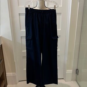 Navy Blue Wide-Leg Cargo Pants